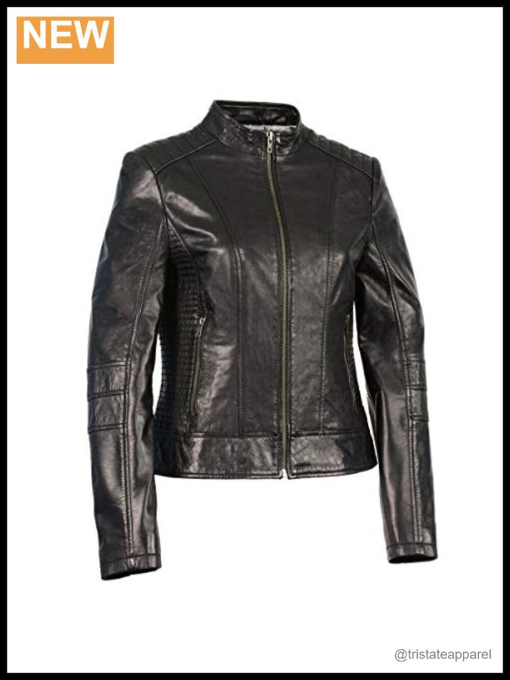 Women's Quilted Leather Motorcycle Jacket Long Sleeve Zip